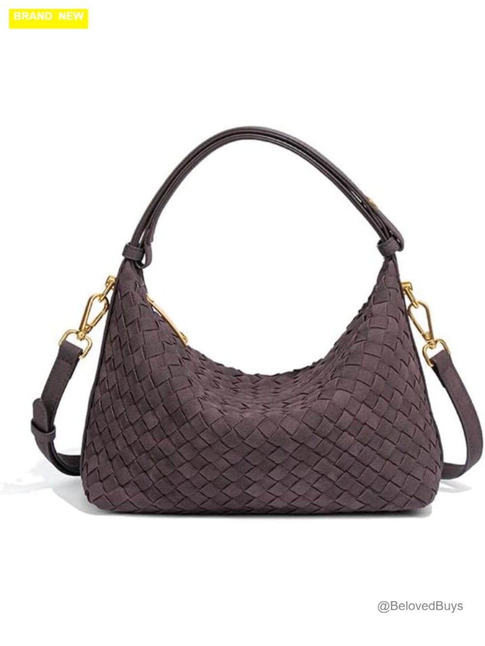 Woven Faux Suede Hobo Purse, Convertible Shoulder Crossbody Bag with 2 Straps